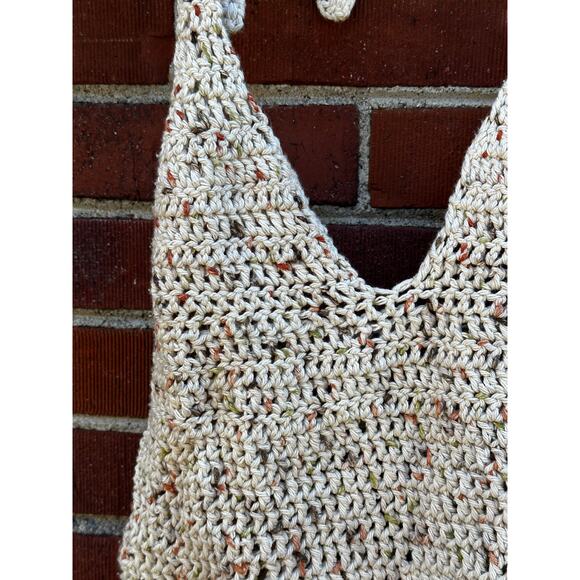 Handmade Crochet Halter Dress Cream Low Back Open Knit Boho Festival - Picture 2 of 4